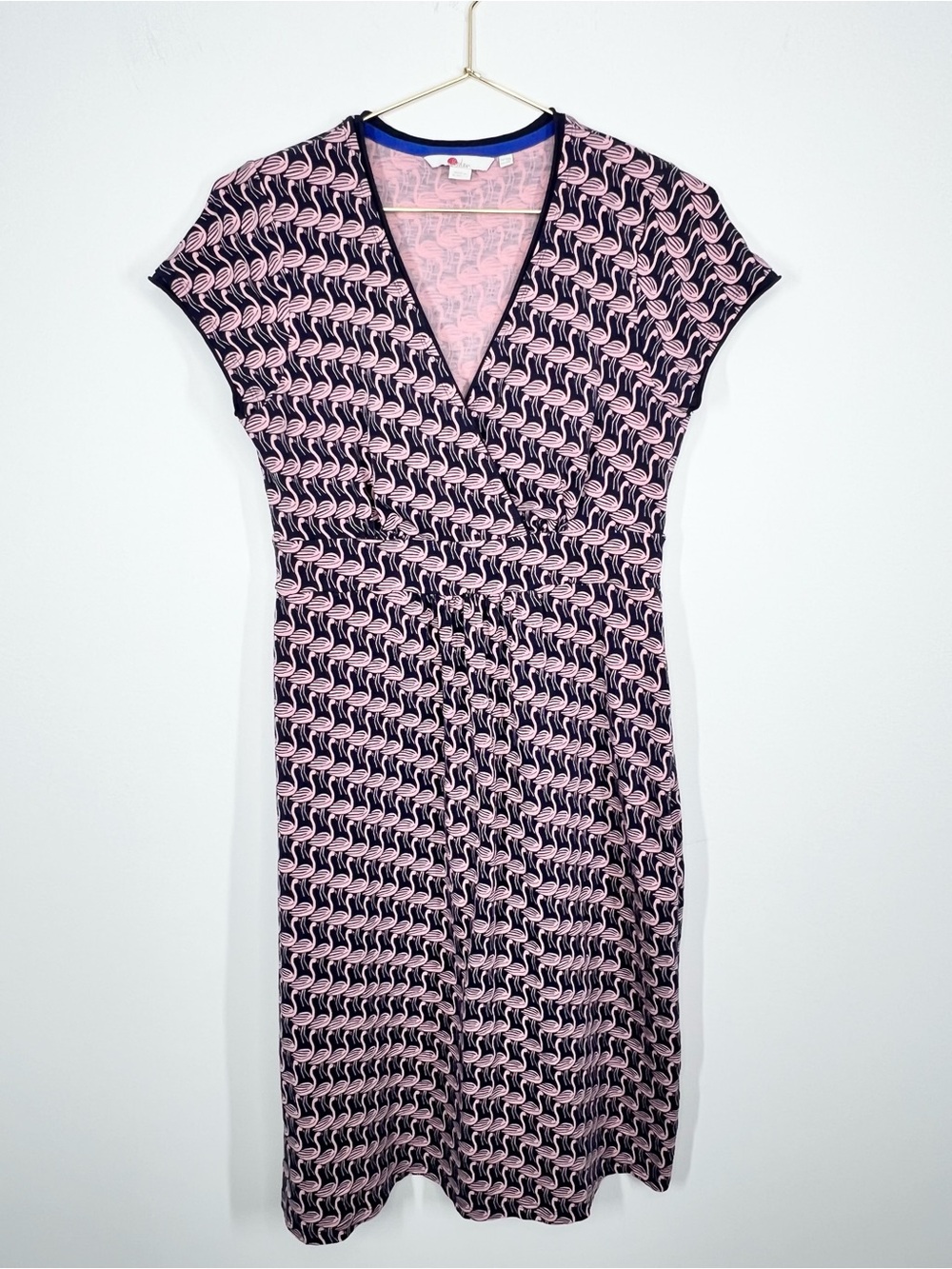 Boden Pink Flamingo Stretch Jersey Knit Cap Sleeve Casual Dress 6